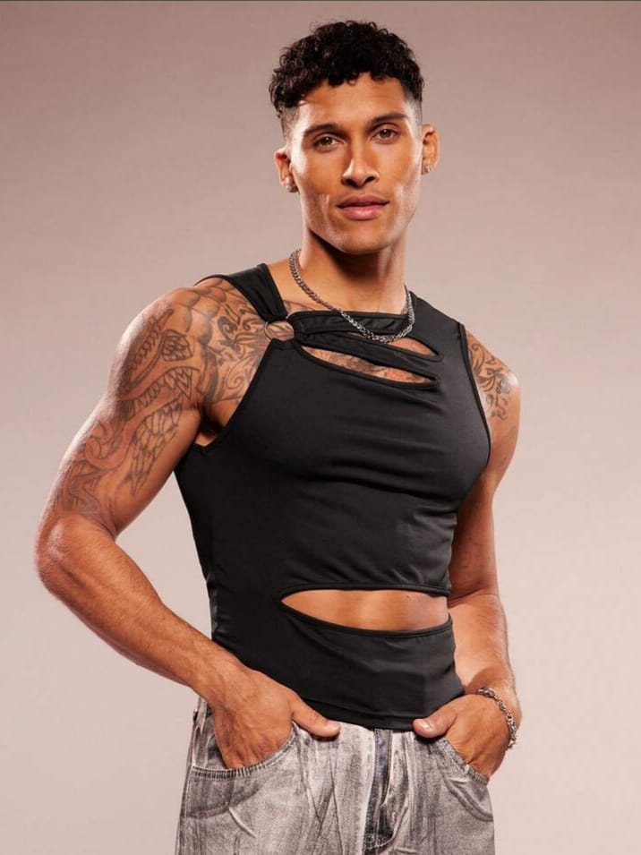 Men's Crew Neck Hollow Out Casual Knit Tank Top